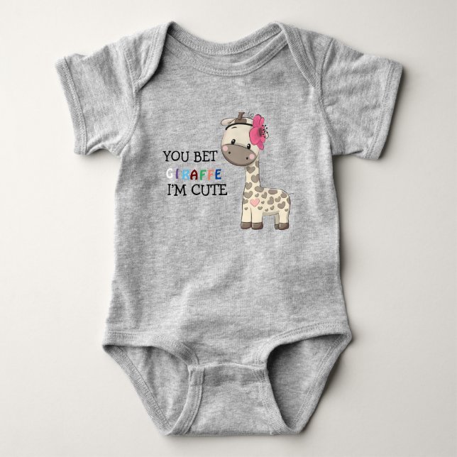 Custom Pink Girl Giraffe Baby Bodysuit Strampler (Vorderseite)