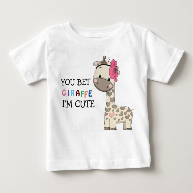 Custom Pink Girl Giraffe Baby T - Shirt (Vorderseite)
