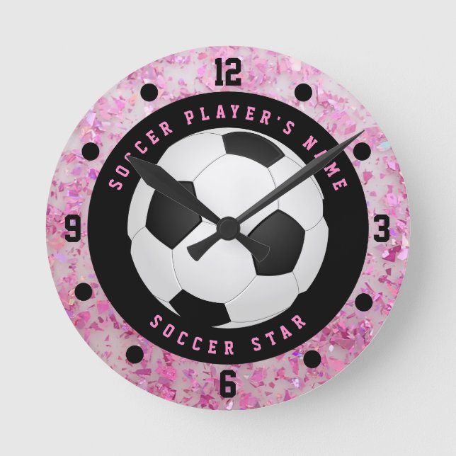 Custom Pink Girls Fußball Fußball Runde Uhr (Vorderseite)