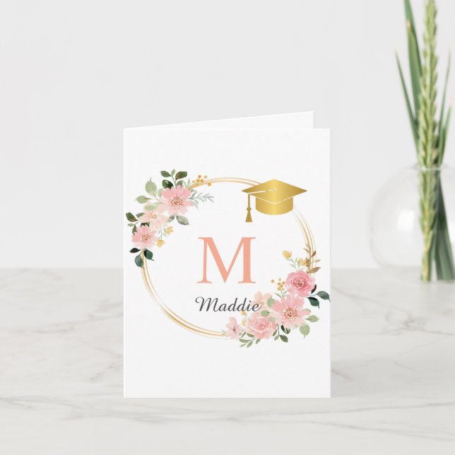 Custom Pink Girls Graduation Party Dankeskarte (Vorderseite)