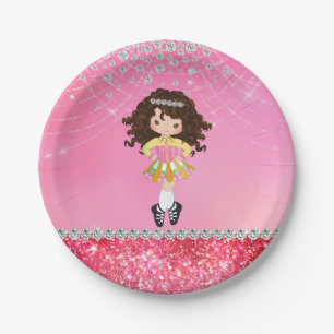Custom Pink Glam Irish Dance Brünett Girl Pappteller