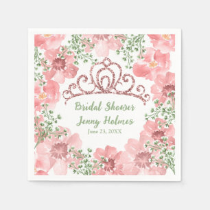Custom Pink Glitzer Crown Pink Roses Grüne Serviette