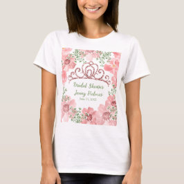 Custom Pink Glitzer Crown Pink Roses Grüne T-Shirt