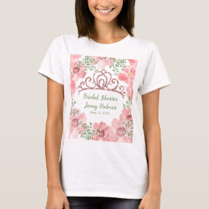 Custom Pink Glitzer Crown Pink Roses Grüne T-Shirt