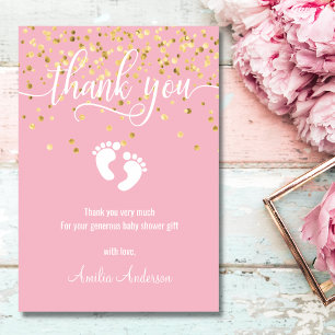 Custom Pink Gold DANK YOU Baby Shower Girl Dankeskarte