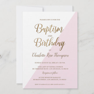 Custom Pink Gold Joint Taufen und Geburtstag Einladung