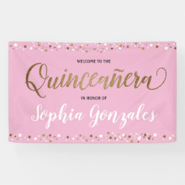 Custom Pink Gold Konfetti Quinceanera Geburtstag Banner