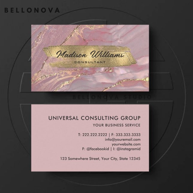 Custom Pink Gold White Glitzer Beruflich Visitenkarte (Custom Pink Gold White Glitter Professional Business Card)
