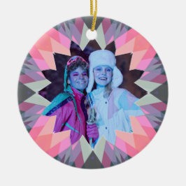 Custom Pink Gray Christmas Star Family Photo Gift Keramik Ornament