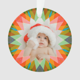 Custom Pink Green Christmas Star Photo Gift Tree Ornament