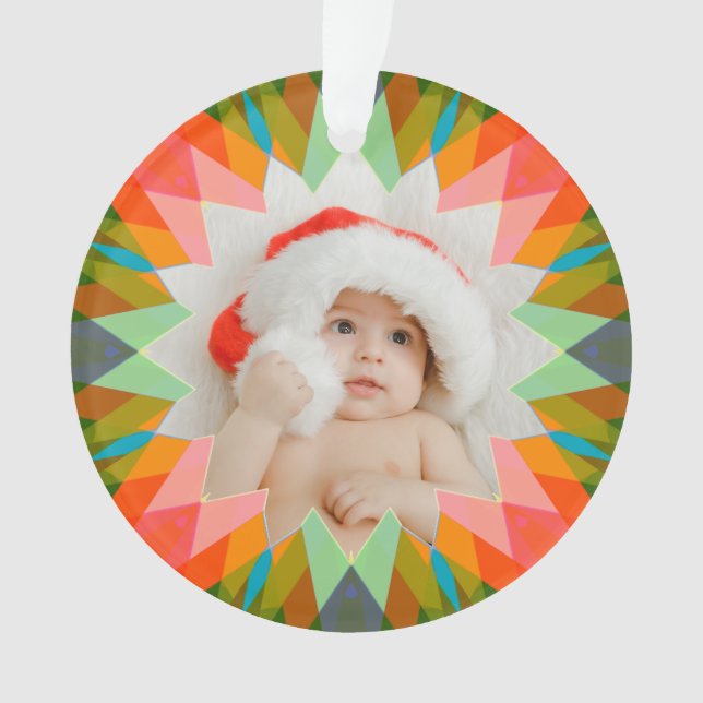 Custom Pink Green Christmas Star Photo Gift Tree Ornament (Vorderseite)