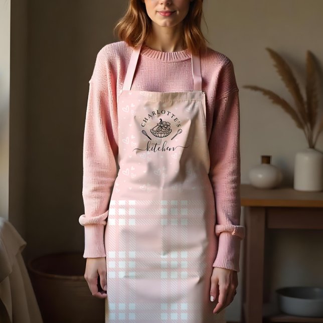 Custom Pink Kariert Kitchenette Whisk & Tart Backe Schürze (Custom Pink Plaid Kitchen Whisk & Tart Baking Apron)