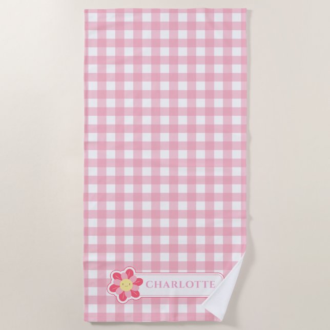 Custom Pink Karo Niedlich Checkerboard Beach Handt Strandtuch (Vorderseite)