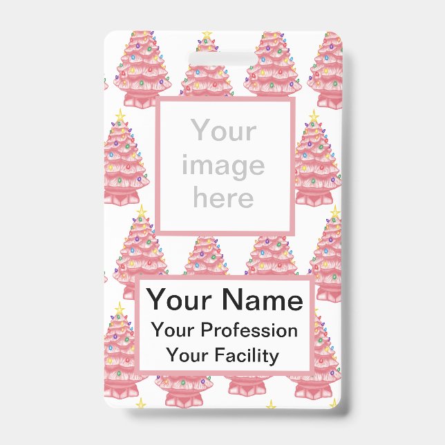 Custom Pink Keramik Xmas Trees Abzeichen Ausweis (Vorderseite)