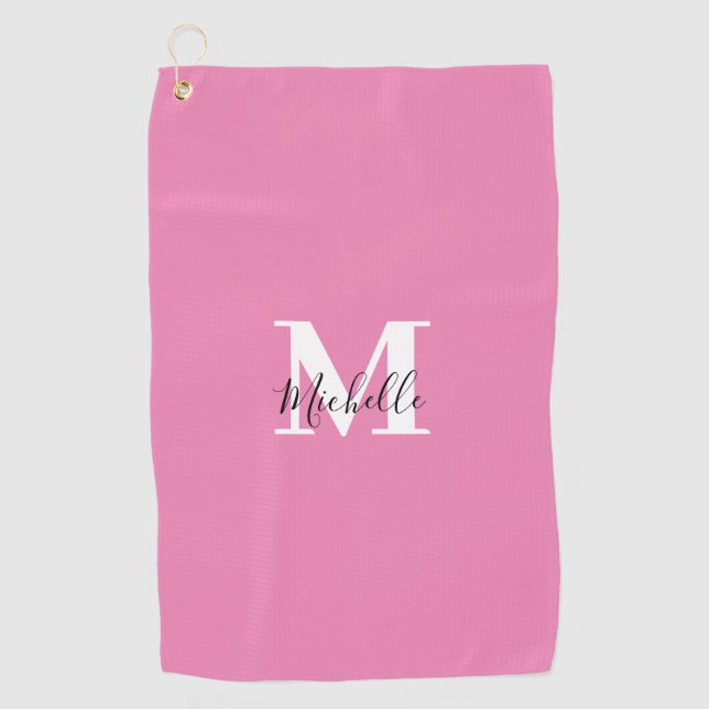 Custom Pink Monogram Girl Golfhandtuch (Vorderseite)