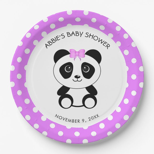 Custom Pink Panda Bear Baby Shower Paper Plate Pappteller (Vorderseite)