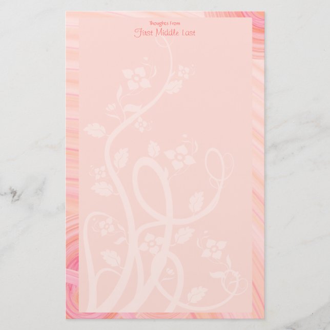 Custom Pink Peach Spirals Blumengestelle Briefpapier (Vorderseite)