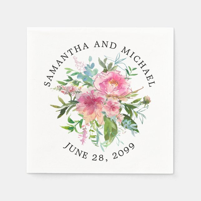Custom Pink Peony Floral Wedding Serviette (Vorderseite)