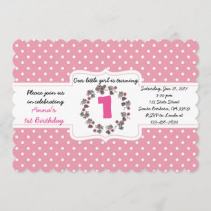 Custom Pink Polka Dot 1. Geburtstag Einladungskart Einladung