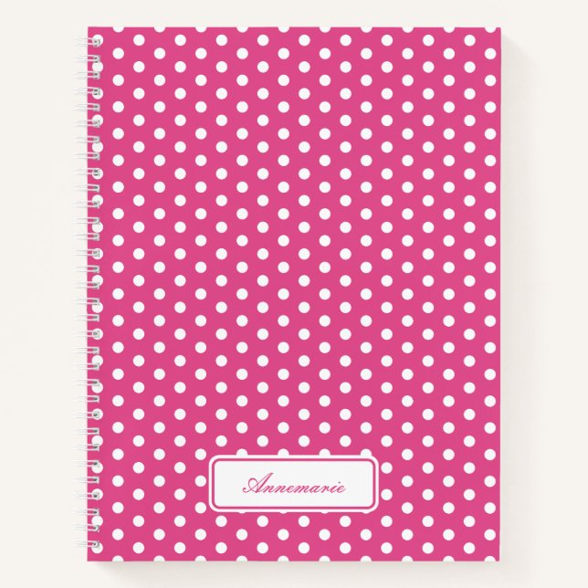 Custom Pink Polka Dot Spiral Notebook Notizbuch (Vorderseite)