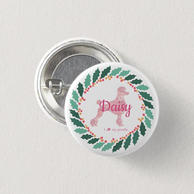 Custom Pink Poodle Silhouette Christmas Button (Vorne & Hinten)