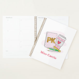 Custom Pink Pre Kindergarten Preppy School Planer