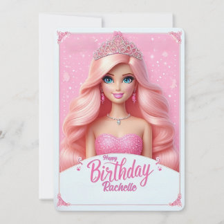 Custom Pink Princess Happy Birthday Einladung