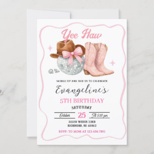 Custom Pink Rodeo Space Cowgirl Disco Geburtstag Einladung