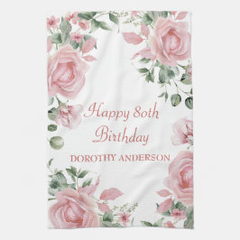 Custom Pink Rose Floral 80th Birthday Geschirrtuch