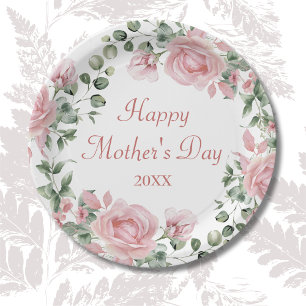 Custom Pink Rose Floral Happy Mütter Tag Pappteller