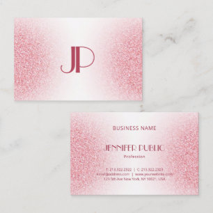 Custom Pink Rose Gold Glitzer Modern Monogram Visitenkarte