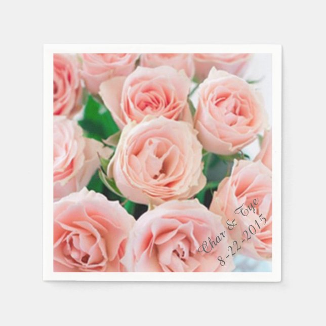Custom Pink Rose Party Napkins Serviette (Vorderseite)
