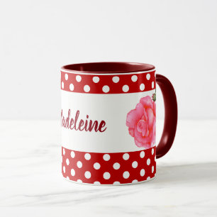 Custom Pink Roses Floral Art Polka Dot Tasse