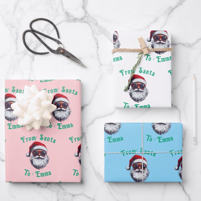  Custom Pink Santa Name Gift Wrap, From Santa Gift Geschenkpapier Set (Vorderseite)