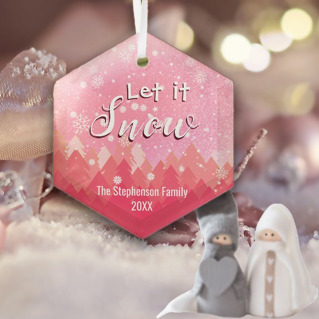 Custom Pink Snowy Forest Frohe Weihnachten Ornament Aus Glas (Von Creator hochgeladen)