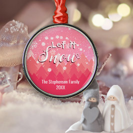 Custom Pink Snowy Forest Frohe Weihnachten Ornament Aus Metall