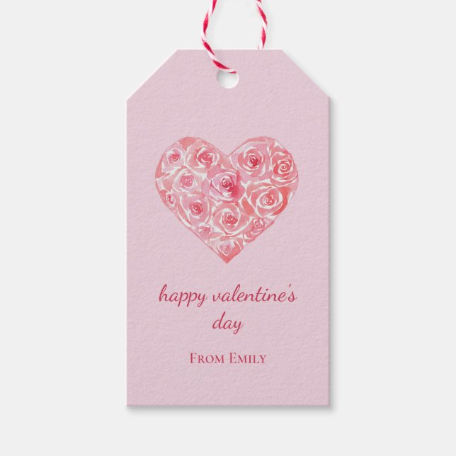 Custom Pink Watercolor Rose Herzlich Willkommen am Geschenkanhänger (Vorderseite)