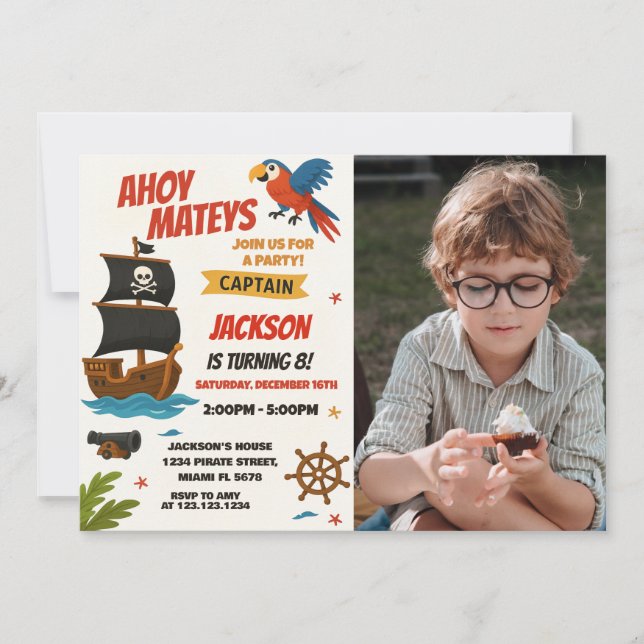 Custom Pirate Birthday Einladung mit Foto (Vorderseite)