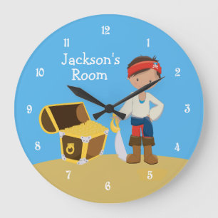 Custom Pirate Boy's Room Große Wanduhr