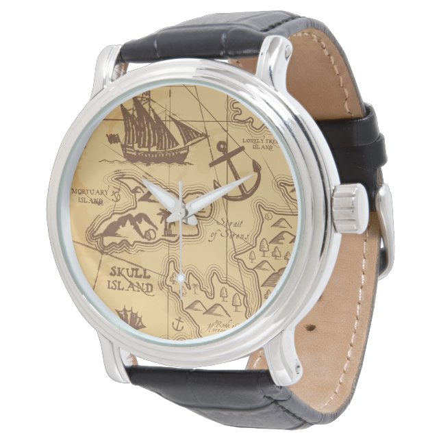 Custom Pirate Map Landpunktfamilie Armbanduhr (Schrägansicht)