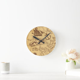 Custom Pirate Map Landpunktfamilie Runde Wanduhr