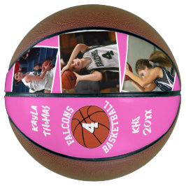 Custom Player Photos Team Name and Number Pink Basketball