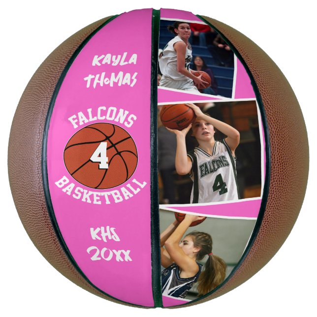Custom Player Photos Team Name and Number Pink Basketball (Vertikal)