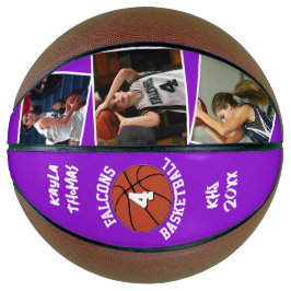 Custom Player Photos Team Name and Number Purple Basketball