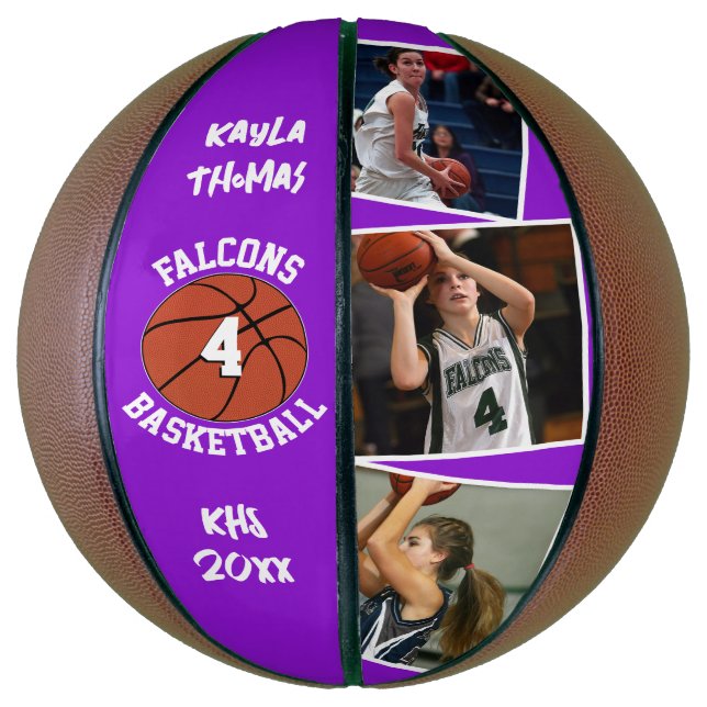 Custom Player Photos Team Name and Number Purple Basketball (Vertikal)