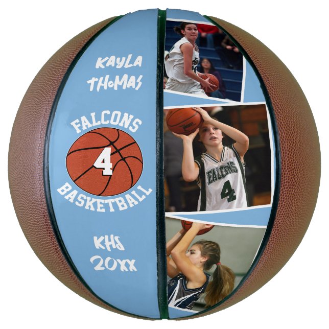 Custom Player Photos Team Name Number Light Blue Basketball (Vertikal)