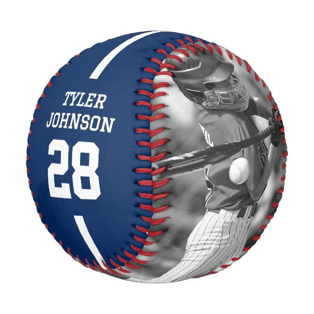 Custom Player Team Logo 2 Photo Blue Baseball (Schrägansicht)