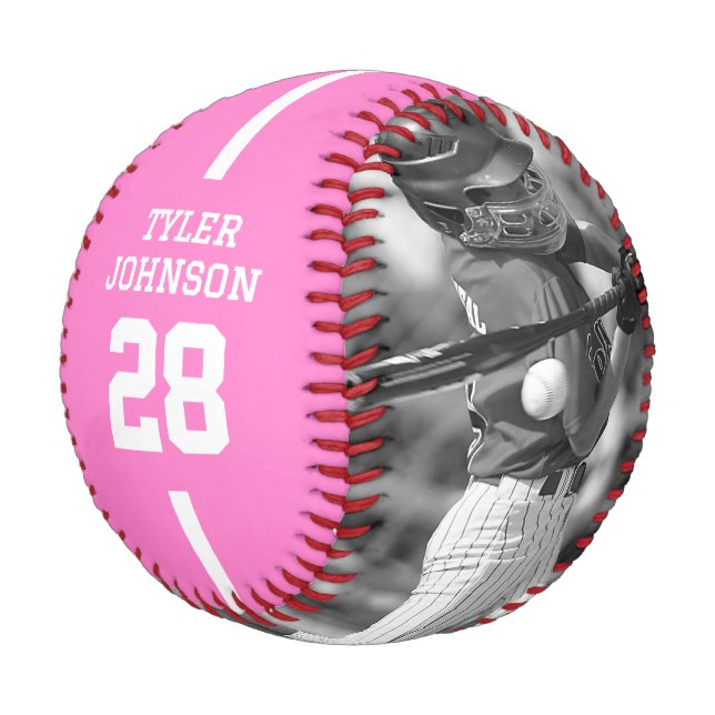 Custom Player Team Logo 2 Photo Pink Baseball (Schrägansicht)