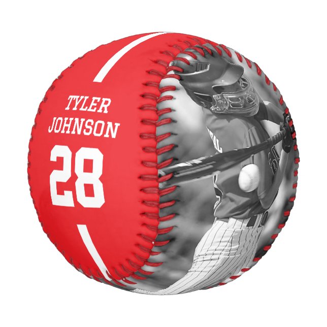 Custom Player Team Logo 2 Photo Red Baseball (Schrägansicht)