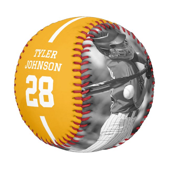 Custom Player Team Logo 2 Photo Yellow Baseball (Schrägansicht)
